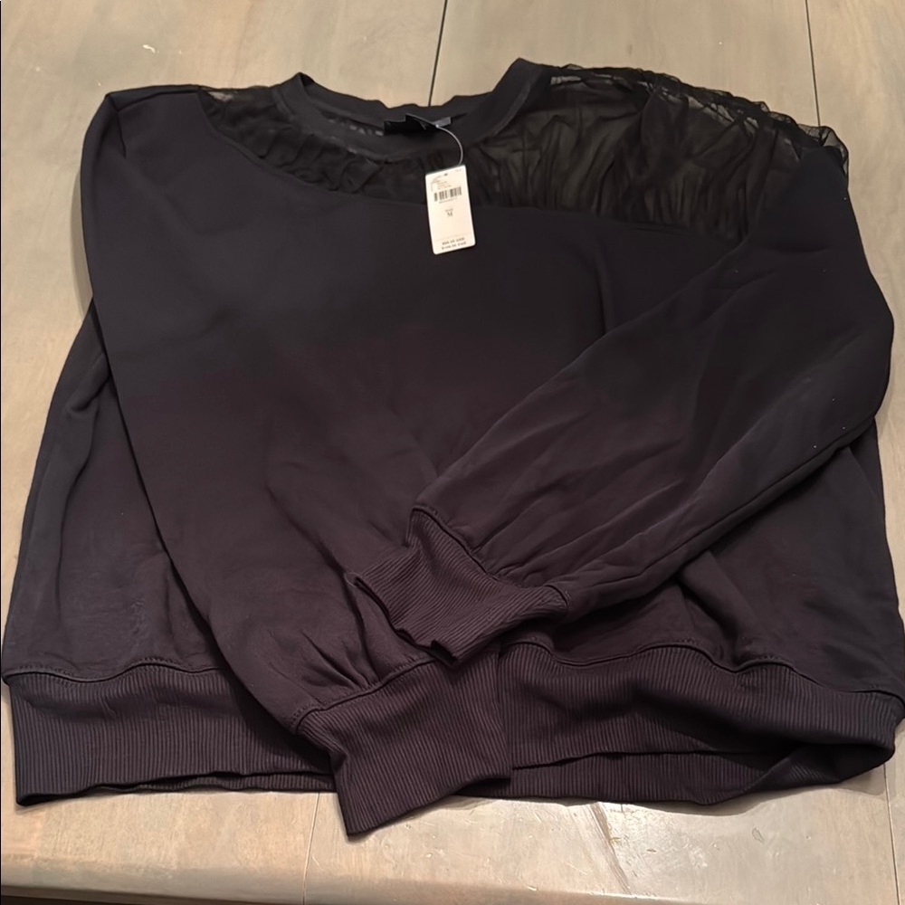 Maeve by Anthropologie Black Boxy Long Sleeve Sweatshirt - Picture 4 of 5